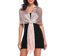 Tapp Collections Sparkling Metallic Shawls and Wraps with Buckle for Evening Dresses Wedding Party, Metallic Rose Gold, 66 x 19 inches