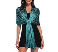 Tapp Collections Sparkling Metallic Shawls and Wraps with Buckle for Evening Dresses Wedding Party, Metallic Peacock Green, 66 x 19 inches