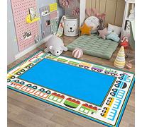 Tappeti Design Children's Room Carpet Small Train Cartoon With Orange Border, Short Pile, Bordered, Soft Machine washable-40x60cm