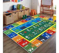 Tappeti Design Kids Educational Rug, Large ABC Alphabet & Numbers Learning Carpet for Playroom & Classroom, Non-Slip & Washable Play Mat, Fun & Interactive Floor Mat (Green plaid, 100 * 150CM)