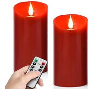Tappovaly LED Candles, Set of 3 Real Wax, Battery Operated, Remote Control with Timer, Red