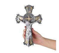Taprion Crucifix Wall Cross - Saint Benedict Resin Wall Art - 10 Inch Golden Cross Give Blessing and The Spiritual Sacred: Faith Gift for Your Acquaintances