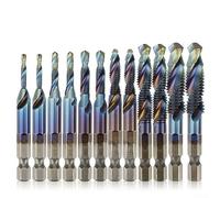 Taps Drill Bit,12PCS 1/4" HSS Hex Shank Drill Shank Titanium Plated Screw Thread Drill Bits Set M3-M10