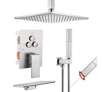 Taps Set Brass Ceiling Mounted Systems Tub Spout Push Button Diverter Fixtures with in Handheld, 10 inches Head Luxury Shower Set,Brushed Nickel
