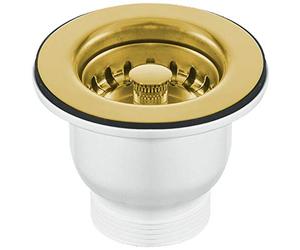 Taps2Traps™ 85mm Polished Gold Belfast Kitchen Sink Basket Strainer Waste - Fits 60mm Hole