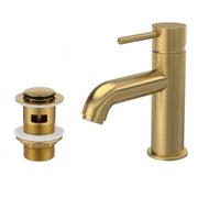 Taps2Traps Elvara Brushed Brass Mono Basin Mixer Tap Single Lever + Clicker Waste