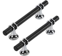 Taps2Traps Pack Of 2 X Chrome & Black Kitchen Cabinet Cupboard Door Drawer Bar Handle 96mm Hole Spacing