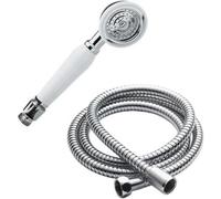 Taps2Traps Victorian Style Traditional Shower Handset White & Chrome Bathroom Hand Held Or Fits Cradle + High Flow Shower Hose