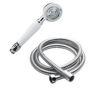 Taps2Traps® Victorian Style Traditional Shower Handset White & Chrome Bathroom Hand Held Or Fits Cradle + High Flow Shower Hose