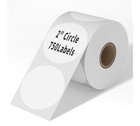 Tapsin 2" Circle 50 x 50mm Thermal Sticker Label 1 Roll 750 Labels Self-Adhesive Round Direct Thermal Label White Multi-Purpose Roll Thermal Stickers for Business, DT50.50.750