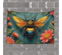 Tapsterys Wall A Colorful Bee Surrounded by Vibrant Flowers Tapestry Dorm Room Tapestry Bar Decor for Home(100X150CM)