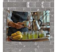 Tapsterys Wall A Person is Pouring Tea Into Cups On A Tray with Bananas Tapestry Funny Decor for Bar Funny Home Decor(100X150CM)