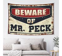 Tapsterys Wall Beware of Mr. Peck Tapestry Bar Accessories Man Cave Bed Room Asserories(100X150CM)