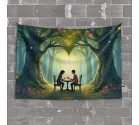 Tapsterys Wall Two People Sitting at A Table in A Magical Forest Tapestry Funny Decor for Bar Funny Home Decor(100X150CM)