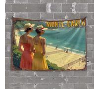 Tapsterys Wall Two Women in Vibrant Dresses Admire The Scenic Monte Carlo Beach Tapestry Dorm Room Tapestry Bar Decor for Home(100X150CM)