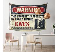 Tapsterys Wall Warning This Property is Protected by A Highly Trained Cat Tapestry Bar Accessories Man Cave Bed Room Asserories(75X100CM)