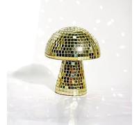 Tapufitil Mushroom Disco Ball Decoration, Mirror Tile Fungus Figure in Retro Dance Style, 10x12cm Table Ornament with Light Reflection, Party & Living Room Decor (Gold)