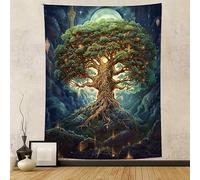 Tapzen Tree of Life Tapestry for Bedroom & Living Room - Moon Star Galaxy Forest Nature Wall Hanging - Boho Plant Vertical Tapestry (60 x 50 inches)