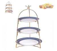 Taqargzy 3 Tiered Dessert Stand，Serving Stand with Tray and Bowl - Tiered Platter - Great for Cakes, Desserts, Shrimp, Appetizers and More(Blue)