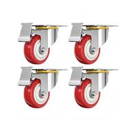 Taqargzy Foot Wheels, 3 -Inch Foot Wheels, 4 Heavy -Duty Foot Wheels -Red Polyurethane Foot Wheels, Rotation of The Top Plate, Industrial Foot Wheel with Brakes, Locking Furniture and Workbench(B)