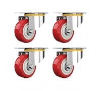 Taqargzy Foot Wheels, 3 -Inch Foot Wheels, 4 Heavy -Duty Foot Wheels -Red Polyurethane Foot Wheels, Rotation of The Top Plate, Industrial Foot Wheel with Brakes, Locking Furniture and Workbench(A)