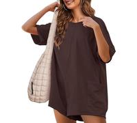 TAQCUX Rompers for Women Loose Hot Shot Tee Romper Trendy Oversized Jumpsuits Overalls, Brown, L