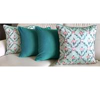TARA- Sparkling Homes Embroidered Cushion Covers 18 x 18 inches, Paradise' from 'Gardens of Tuscany' Collection, Set of 4, Teal Blue and Pastel Pink (18 x 18 Inches, Sage Green)