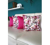 TARA- Sparkling Homes Reversible Cushion Covers 16 x 16 inch- Watercolor Orchids with Color Pops- Fuchsia Pink- Set of 4