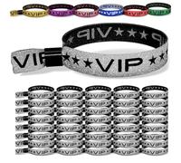 TARACANA 100 Pack Silver Sparkle VIP Party Wristbands with Secure Locking Clip. Must Have Adjustable Sparkle VIP Wrist Bands for Events, Parties, Weddings and Festivals