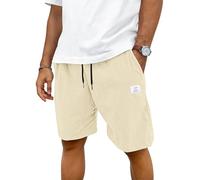 TARAINYA Mens Corduroy Shorts Cotton Casual Drawstring Summer with Pockets Beige L