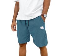 TARAINYA Mens Corduroy Shorts Cotton Casual Drawstring Summer with Pockets Blue Green 4XL
