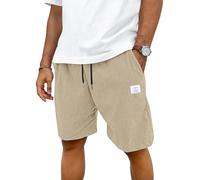TARAINYA Mens Corduroy Shorts Cotton Drawstring Men's Summer Stretch Casual Short with Pockets Light Khaki 5XL