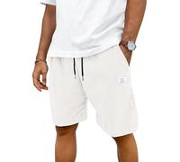 TARAINYA Mens Corduroy Shorts Cotton Drawstring Men's Summer Stretch Casual Short with Pockets White 3XL