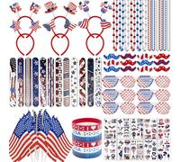 Taranovi 146PCS 4th of July Accessories - Fourth of July Decoration Supplies Headband Bracelet Glasses Tattoo Sticker Necklace Flag American Patriotic USA Themed Party Favors Memorial Independence Day