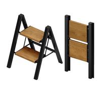 Taranta 2 Step Ladder,Aluminum Lightweight Folding 2 Step Stool with Anti-Slip Wide Pedal, 330lbs Capacity Step Ladder for Household,Kitchen,Office - BlackWoodgrain