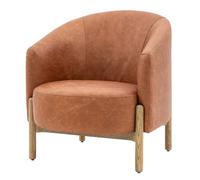 taranto leather armchair with wooden legs in vintage brown