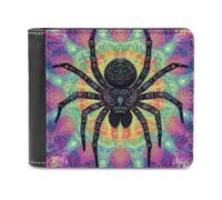 Tarantula Spider Web Leather Men's Bifold Wallet Minimalist Credit Card Holder Simple Coin Purse with Hidden Slots
