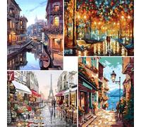 TARATH Painting by Numbers for Adults and Beginner, 4 Pack Paint by Numbers Street Landscape Without Frame, Oil Paintings on Canvas, House Wall Decor 16x20in (40x50cm)