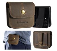TarbicGear Holster for Samsung Z Flip 5/4/3, Motorola RAZR Series, Belt Clip Flip Phone Case with Card Holder & Magnetic Closure, Western Real Leather Pouch on Belt, Brown