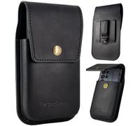 TarbicGear Leather Cell Phone Holster for Men, Universal Leather Phone Case Waist, iPhone 16 Pro Max Belt Holder, S23 Ultra Belt Clip Pouch, Phone Case for Work, Black
