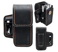TarbicGear Leather Multitool Sheath for Belt, Multitool Holster with Belt Clip for Men, Pocket Organizer for Work, Fits for Leatherman, SOG, Gerber Tools, Black, Large