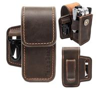 TarbicGear Leather Multitool Sheath for Belt, Multitool Holster with Belt Clip for Men, Pocket Organizer for Work, Fits for Leatherman, SOG, Gerber Tools, Dark Brown, Medium