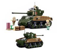 Tarcury Battle Brick WW2 M4A3 Medium Tank - 2in1 Army Set Building Bricks (715 PCS) with 3 Toy Soldiers - Ideal Military Toy for Kids & Adults