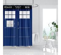 Tardis Police Call Box Shower Curtain, Blue Door Bathroom Decor Curtain with Hooks, Waterproof Washable 72 x 72 inches Funny Creative Gift for Kids Adults