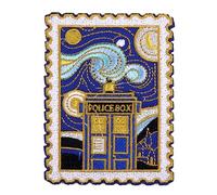 Tardis Starry Night Dr Who Van Gogh Police Box Stamp 3.4" Iron On Embroidered Thermoadhesive Patch for Clothing