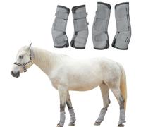 TARFEPA Adjustable Horse Fly Boots Set of 4, Equine Leg Protection Reduce Stomping, Breathable Mesh Fly Boots for Horses, Horse Leggings Leg Guards - Grey - Full