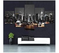Targawerelax Canvas Home Decor Poster Canvas Painting Wall Art 5 Pieces New York City Construction Scenery Pictures Prints Night View Poster Home Decor Modular No Framed 200x100cm