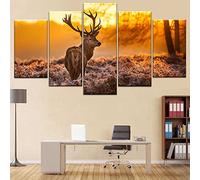 Targawerelax Canvas Home Decor Poster Print 5 Piece Canvas Art Animals Beautiful Stag On Snowfield Poster Home Decor Wall Pictures For Bedroom Hanging Painting 200x100cm