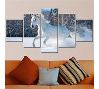 Targawerelax Canvas Home Decor Poster White Horse Running Snow Field Nature Wall Art Canvas Set Modular Animal Paintings For Interior Modern Room Decoration Teenager 200x100cm