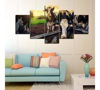 Targawerelax Canvas Prints Multi Panel Print Cows Sunrise Canvas 5 Piece Picture Wall Art Dairy Farm Animal Pictures Poster Print Home Decor No Framed 150x80cm